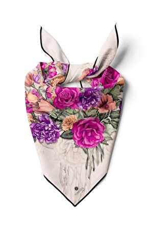 %100 İpek Kadın Desenli Bandana 80x80