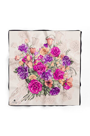 %100 İpek Kadın Desenli Bandana 80x80