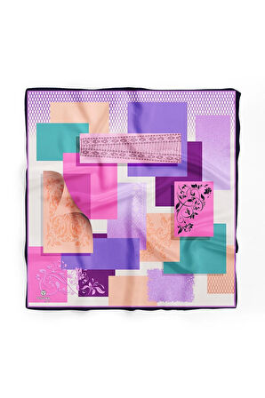 %100 İpek Kadın Desenli Bandana 80x80