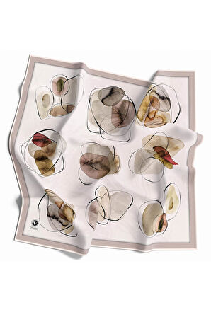 Twill Sulu Boya Geometrik Desenli Taş Renkli 90x90 Eşarp (İpek İçermez) Kenar Dikiş Şekli El Dikişli