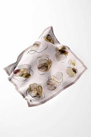 Twill Sulu Boya Geometrik Desenli Taş Renkli 90x90 Eşarp (İpek İçermez) Kenar Dikiş Şekli El Dikişli