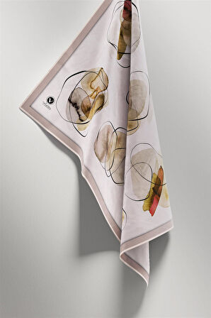 Twill Sulu Boya Geometrik Desenli Taş Renkli 90x90 Eşarp (İpek İçermez) Kenar Dikiş Şekli El Dikişli