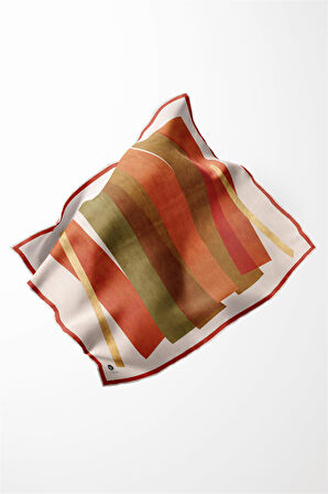 Twill Geometrik Desenli Taba Renkli 90x90 Eşarp (İpek İçermez) Kenar Dikiş Şekli El Dikişli