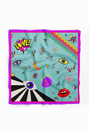 Vissona Göz Desenli %100  İpek Bandana 55x55