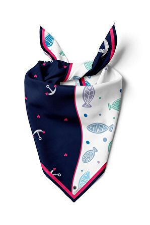Vissona Balık Desenli İpek Bandana