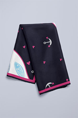 Vissona Balık Desenli İpek Bandana