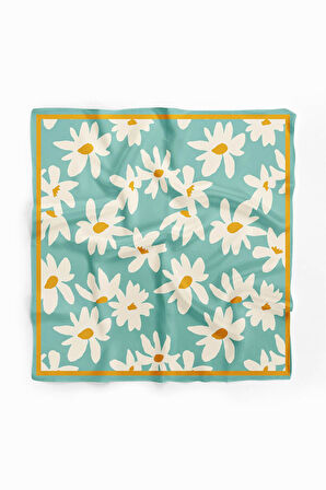 Vissona Papatya Desenli %100 İpek Bandana 55x55