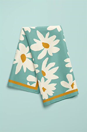 Vissona Papatya Desenli %100 İpek Bandana 55x55