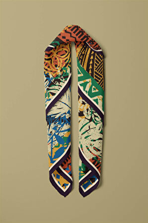 Vissona Yaprak Desenli İpek Bandana