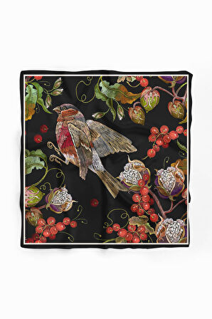 F99 Vissona Kuş Desenli İpek Bandana