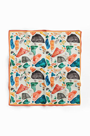 F101 Vissona Geometrik Desenli İpek Bandana