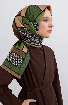 Vissona Tivil İpek Eşarp 50120 - 0004 - 0036 Bej Karışık Desen 