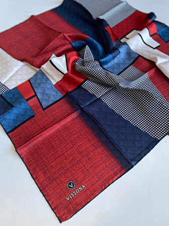 Vissona Tivil İpek Eşarp 50120 - 0017 - 0031 Kırmızı Karışık Desen 