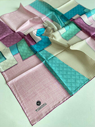 Vissona Tivil İpek Eşarp 50120 - 0024 - 0043 Pembe Kırçıllı Desen