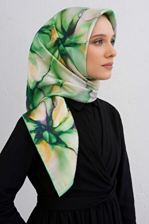 Vissona Tivil İpek Eşarp  514215 - 0035 - 0022 Benetton Yeşili Sulu Boya Desen