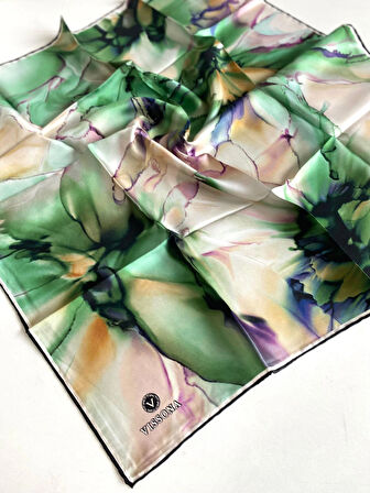 Vissona Tivil İpek Eşarp  514215 - 0035 - 0022 Benetton Yeşili Sulu Boya Desen