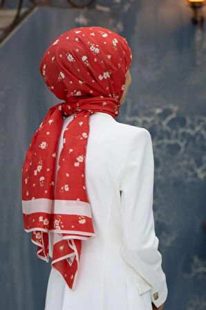 Vissona İpek Fresh Şal 60343-0017 Kırmızı-Krem Çiçek Desen