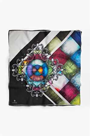 %100 İpek Kadın Desenli Bandana 80x80