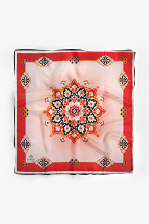 %100 İpek Kadın Desenli Bandana 80x80