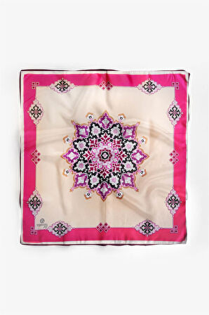 %100 İpek Kadın Desenli Bandana 80x80