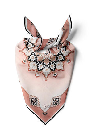 %100 İpek Kadın Desenli Bandana 80x80