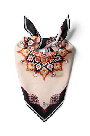 %100 İpek Kadın Desenli Bandana 80x80