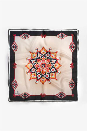 %100 İpek Kadın Desenli Bandana 80x80