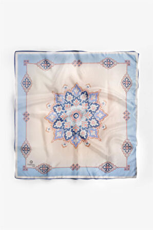 %100 İpek Kadın Desenli Bandana 80x80