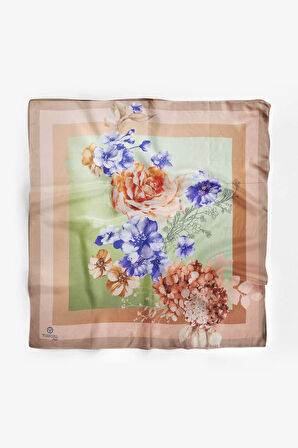 %100 İpek Kadın Desenli Bandana 80x80