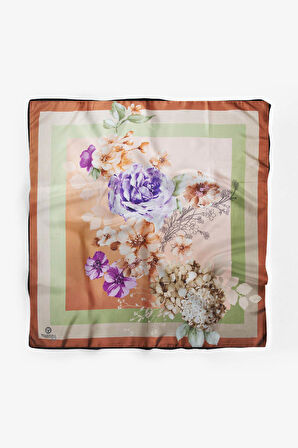 %100 İpek Kadın Desenli Bandana 80x80