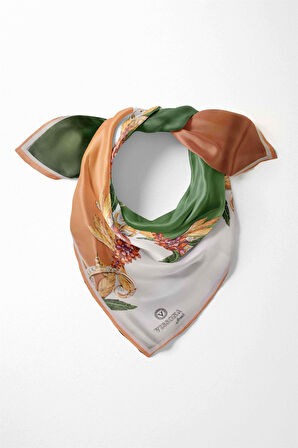 %100 İpek Kadın Desenli Bandana 80x80