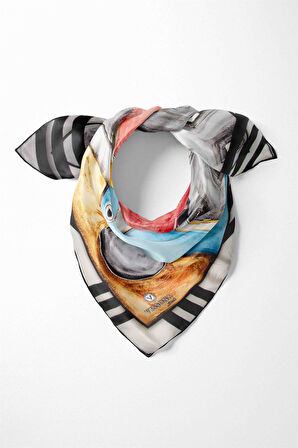 %100 İpek Kadın Desenli Bandana 80x80