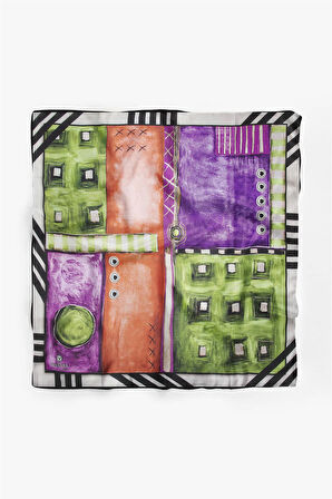 %100 İpek Kadın Desenli Bandana 80x80