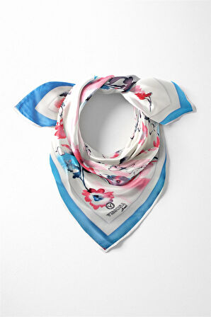 %100 İpek Kadın Desenli Bandana 80x80
