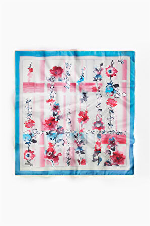 %100 İpek Kadın Desenli Bandana 80x80