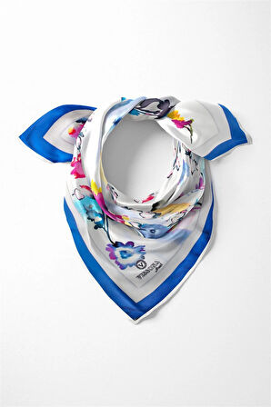 %100 İpek Kadın Desenli Bandana 80x80