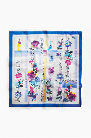%100 İpek Kadın Desenli Bandana 80x80