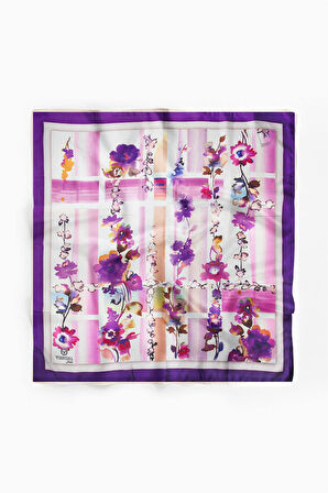 %100 İpek Kadın Desenli Bandana 80x80