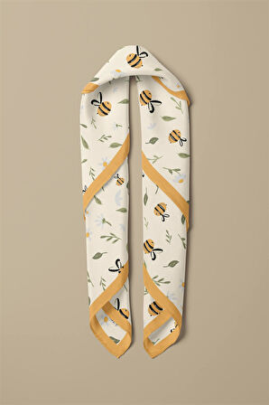 %100 İpek Arı Desenli Kadın Bandana