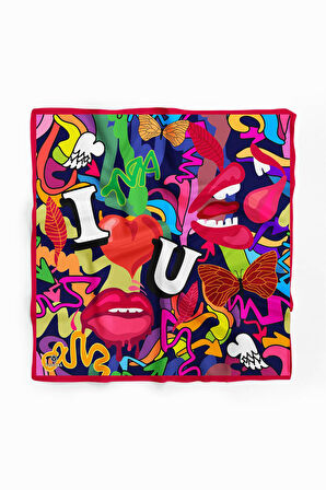 %100 İpek Grafiti Desenli Kadın Bandana