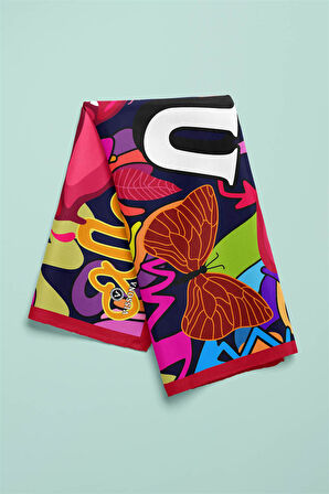 %100 İpek Grafiti Desenli Kadın Bandana