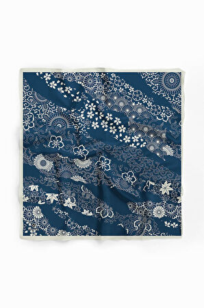 %100 İpek Geometrik Desenli Kadın Bandana