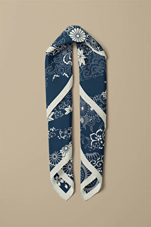 %100 İpek Geometrik Desenli Kadın Bandana