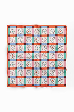 %100 İpek Çiçek Desenli Kadın Bandana