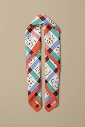 %100 İpek Çiçek Desenli Kadın Bandana