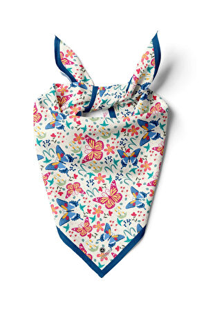 %100 İpek Kelebek Desenli Kadın Bandana