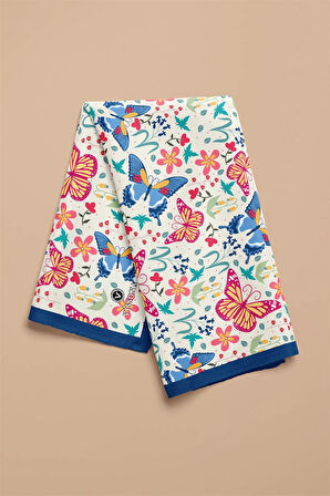 %100 İpek Kelebek Desenli Kadın Bandana