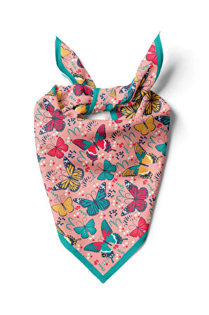%100 İpek Kelebek Desenli Kadın Bandana
