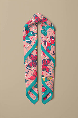 %100 İpek Kelebek Desenli Kadın Bandana