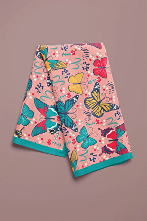 %100 İpek Kelebek Desenli Kadın Bandana